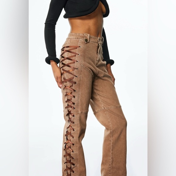 None Denim - khaki Lace-Up Pants